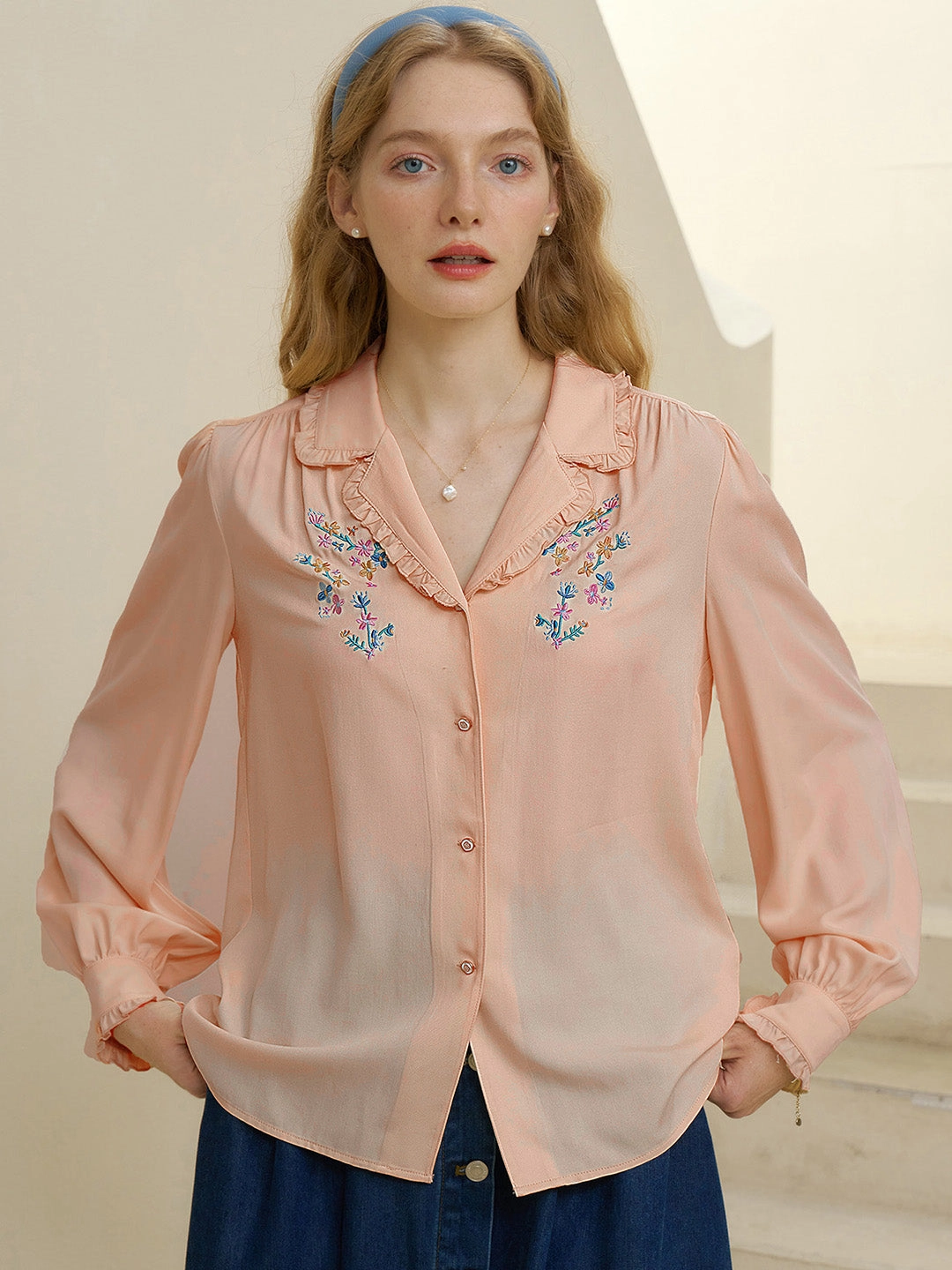 Winter Essential ??Final Sale??Convallaria Floral Embroidered Orange Puff Top