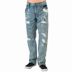 Mens Slim Straight Premium Bleach Washed Distressed Paint Splatter Jeans VentilatedKnit AntiBacterialTreatment