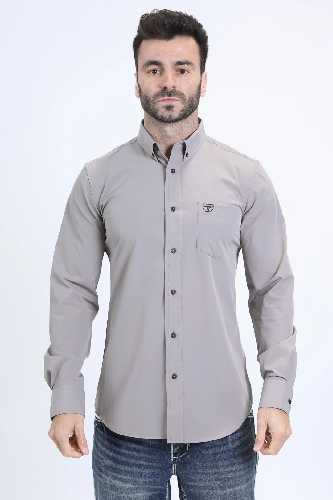 Men's Performance Long Sleeve Grey Shirt Sweat-Absorbing