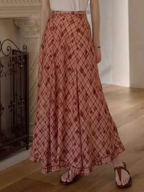 Elena Wave Edge Plaid Skirt Comfort Base Snag Proof Fabric