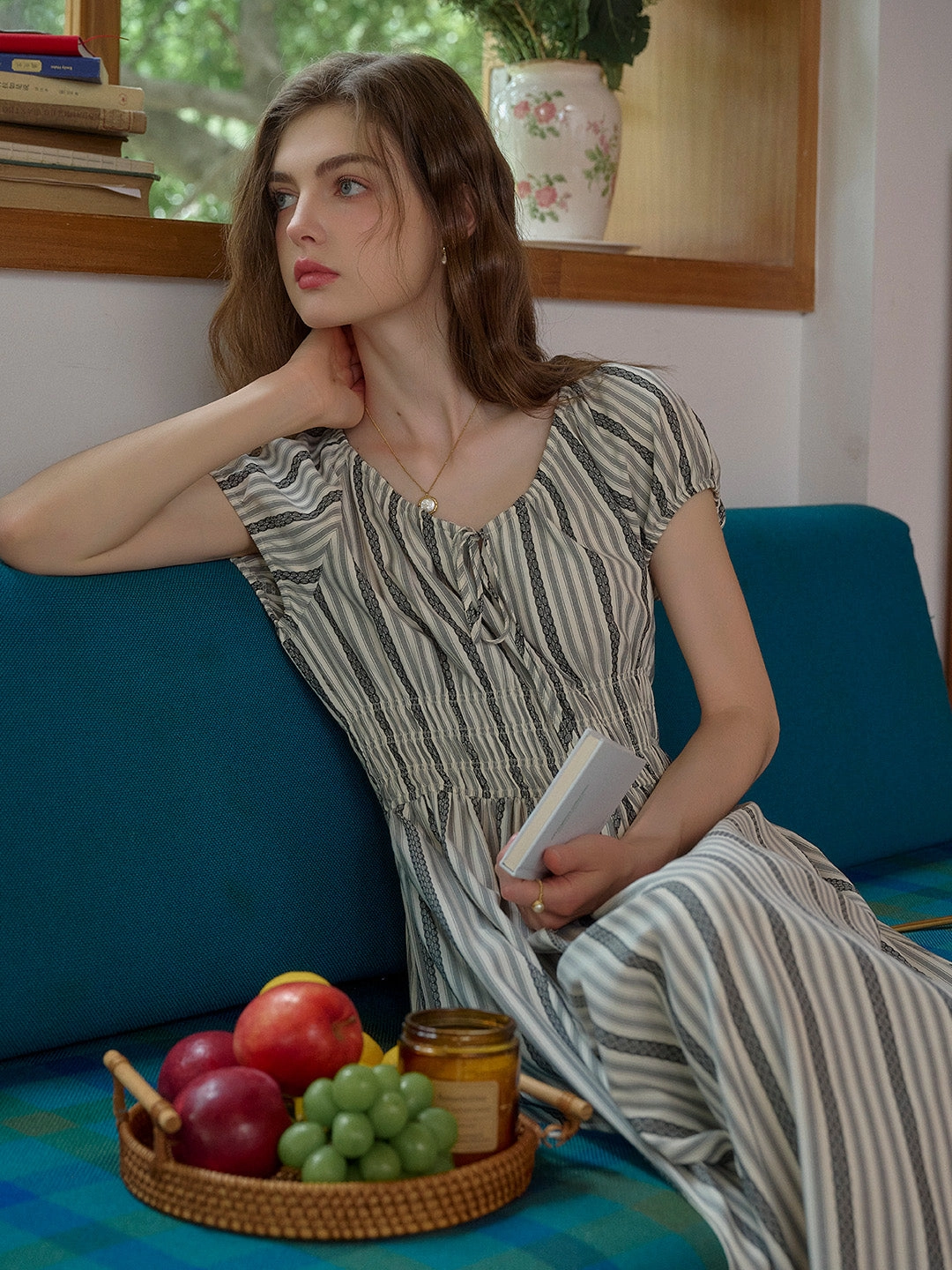 spring fresh Eliza Round Neck Stripe Viscose Dress