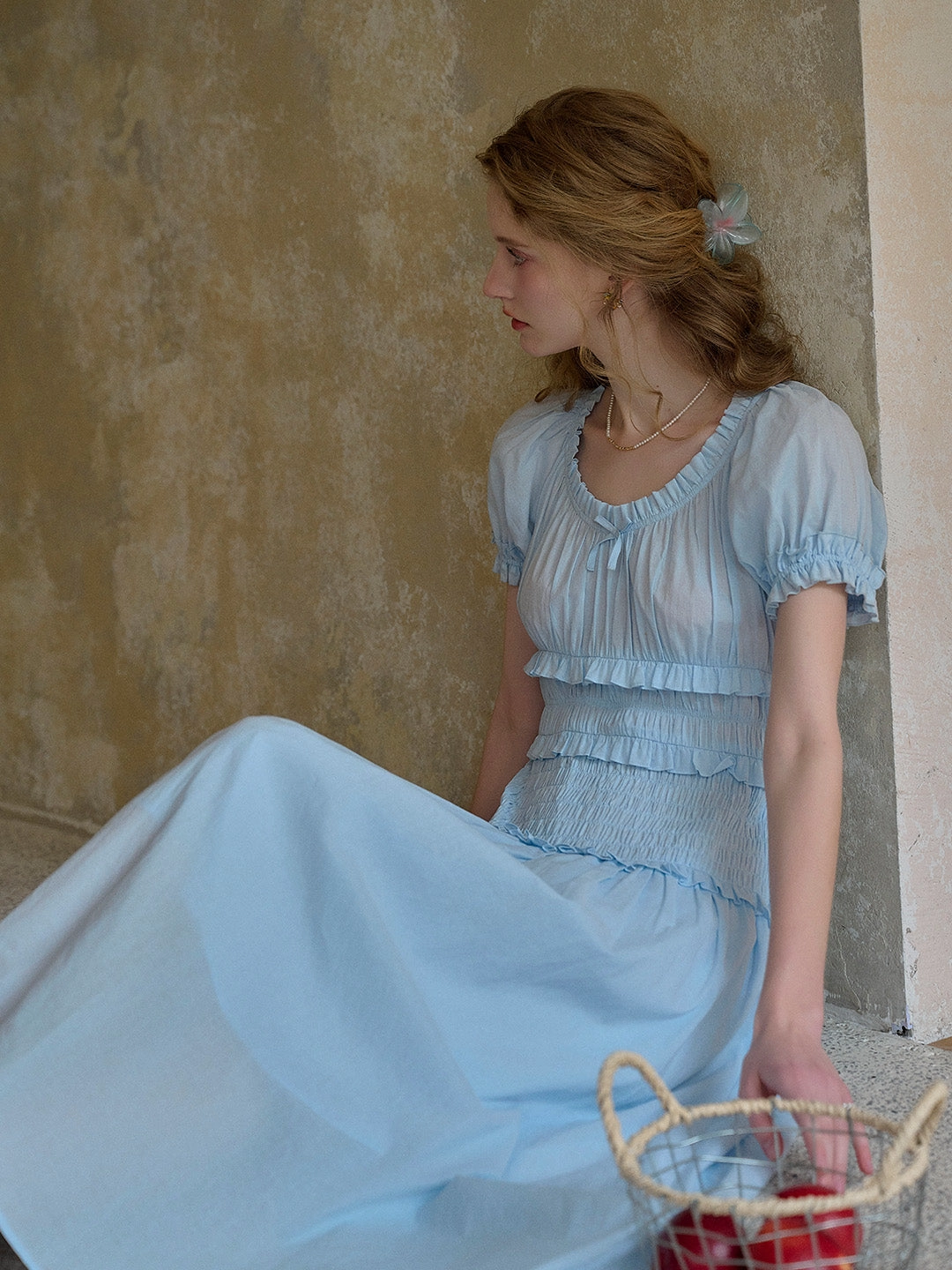 Elowen Round Neck Pleated 100% Cotton Dress Clear Tone SustainableCertified