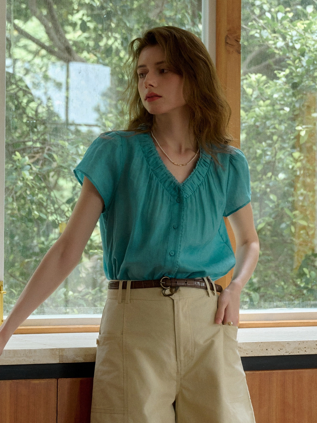 ShapeRetentionCloth Angela V-Neck 100% Ramie Blouse