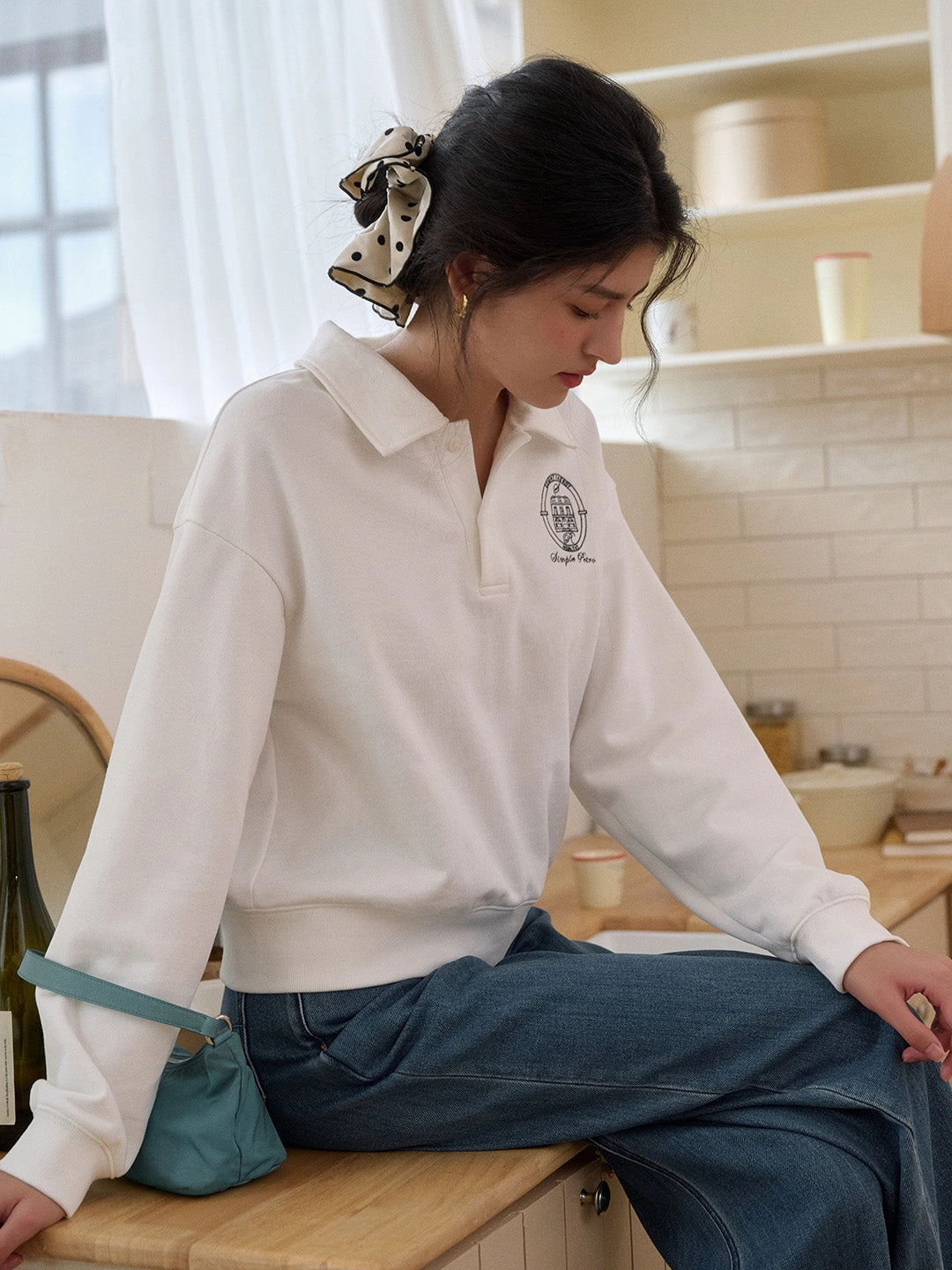 Road Look NonBindingCollar Daleyza Polo Collar 100% Cotton Sweatshirt