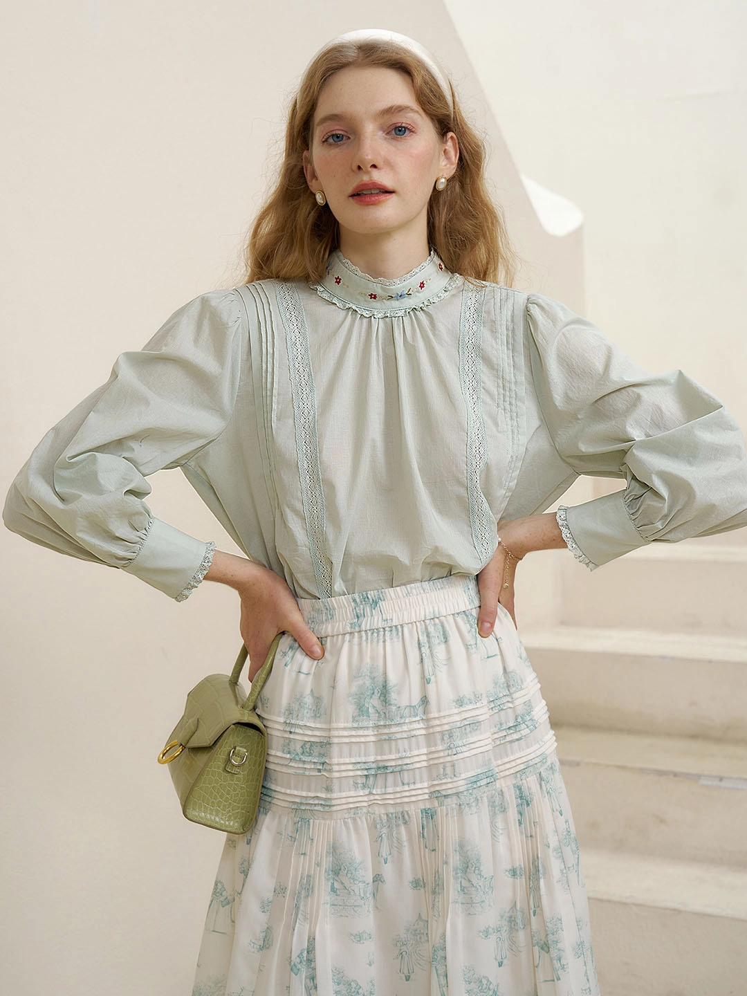 Casual Fit ??Final Sale??Aylin Mock Neck Embroidered Shirt