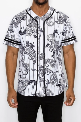 Casual Pullover Pinstripe Bandana Baseball Jersey - White