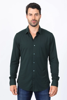 Men??s Modern Fit Stretch Dress Shirt - Green Designer Touch Easy Care