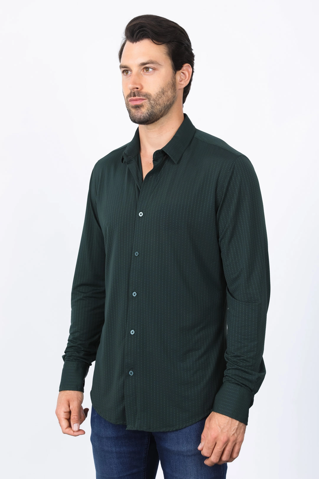 Chill Comfort Men??s Modern Fit Stretch Dress Shirt - Green