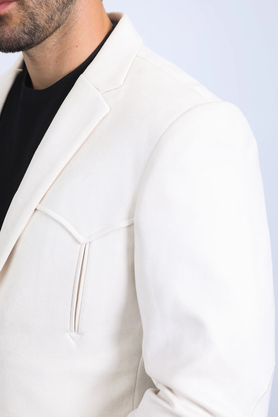 Stylish Blouse Men's Double Button Faux-Suede Blazer - Off White