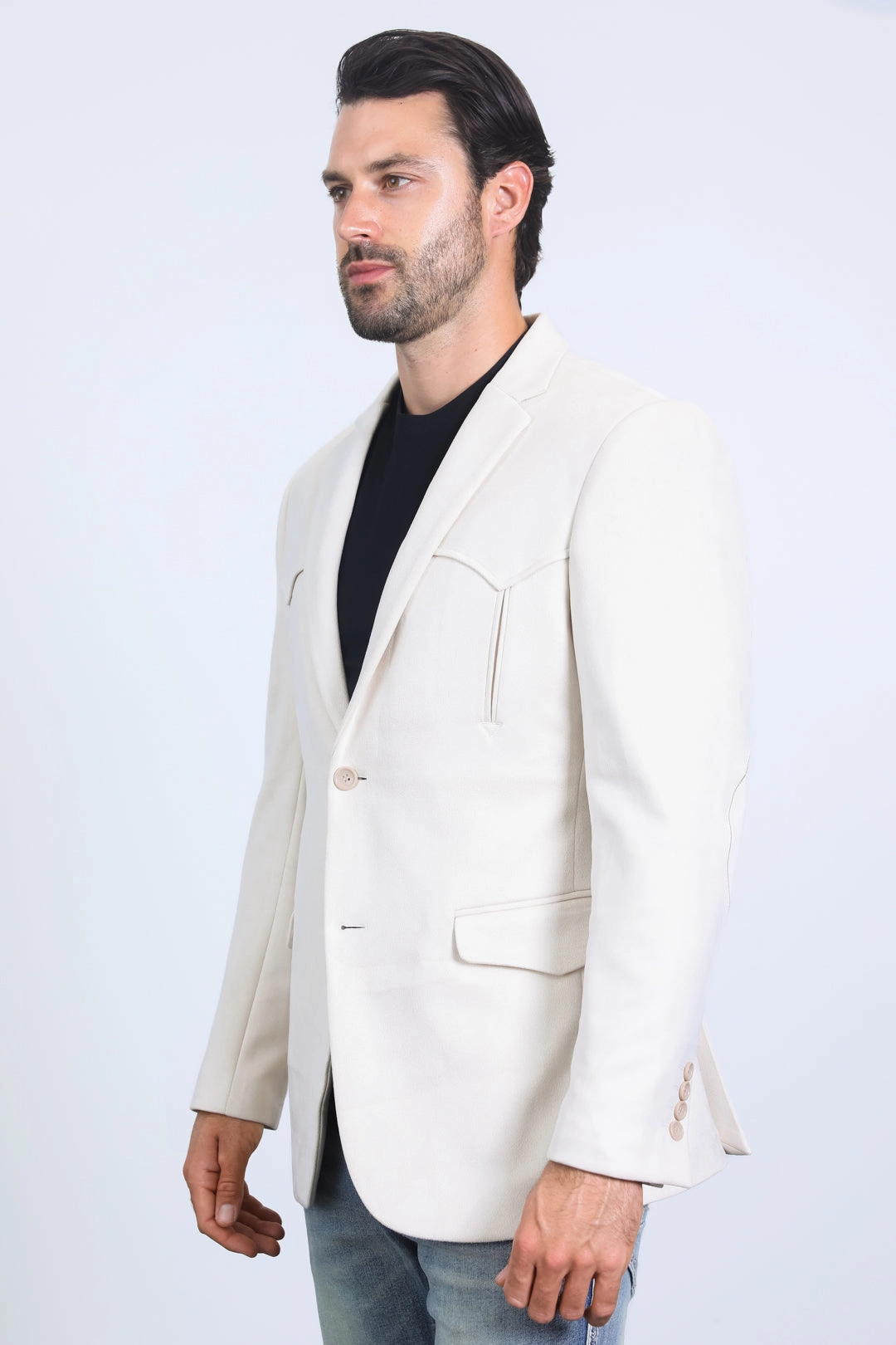 Vented Panels Men's Double Button Faux-Suede Blazer - Off White