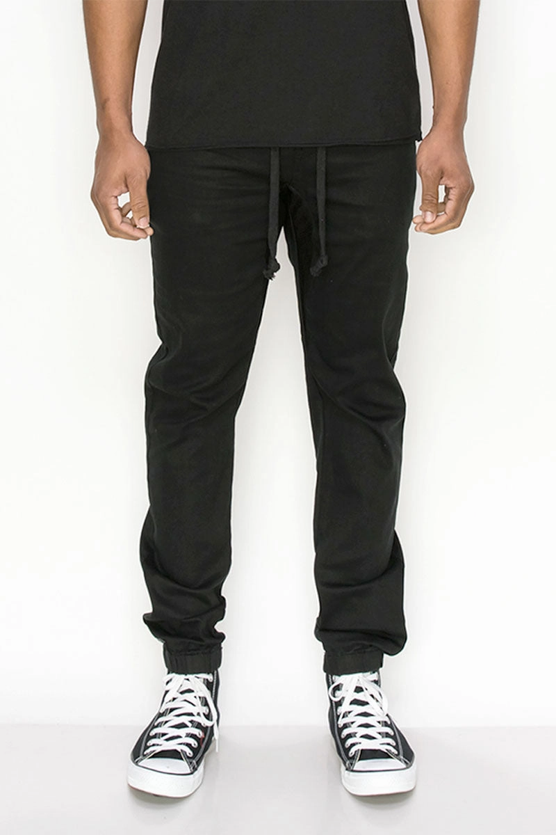 Minimal Waistband Slant Pocket Joggers (Black)