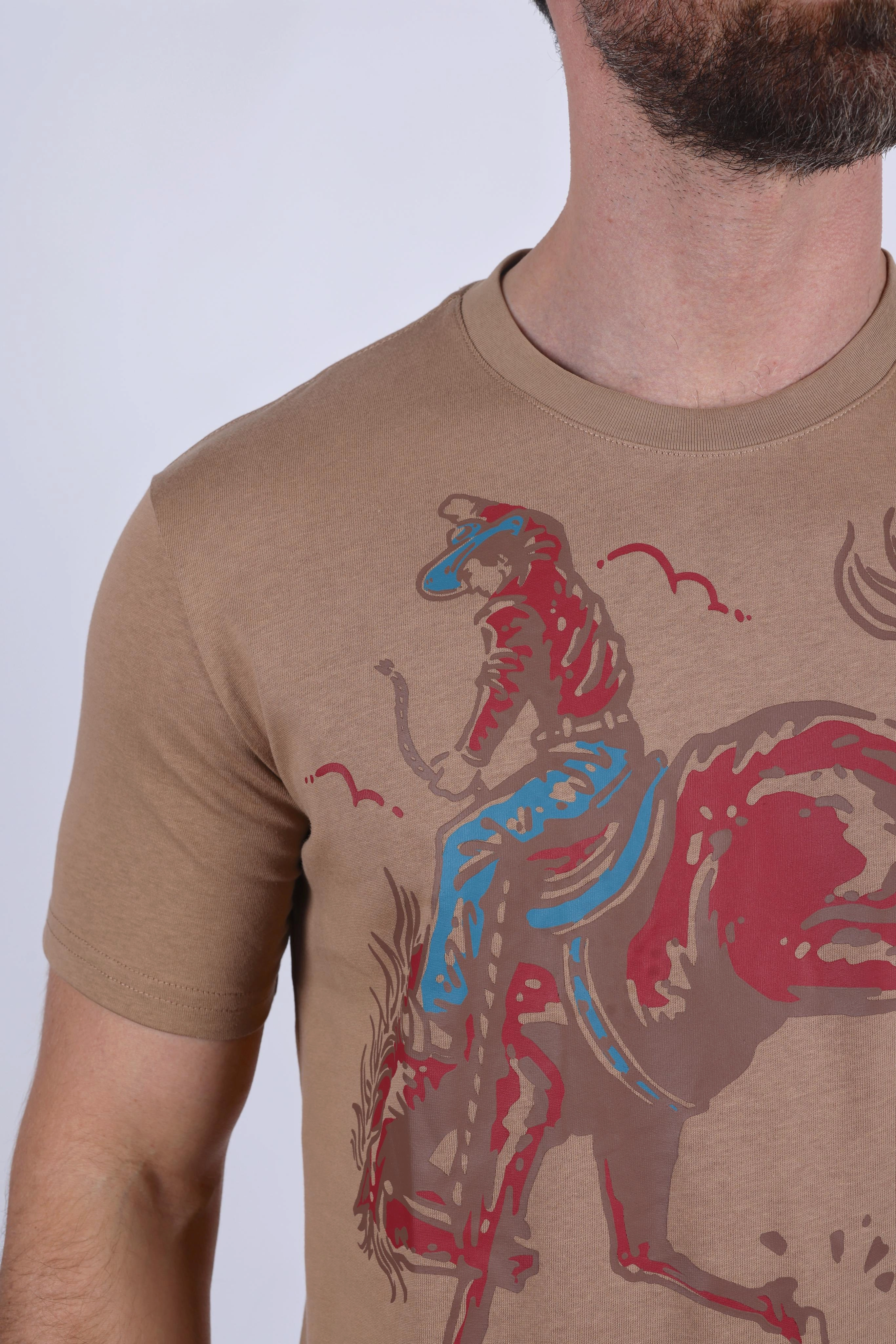 polo neck Mens Modern Fit Cotton Stretch Horse-Rider Print T-Shirt