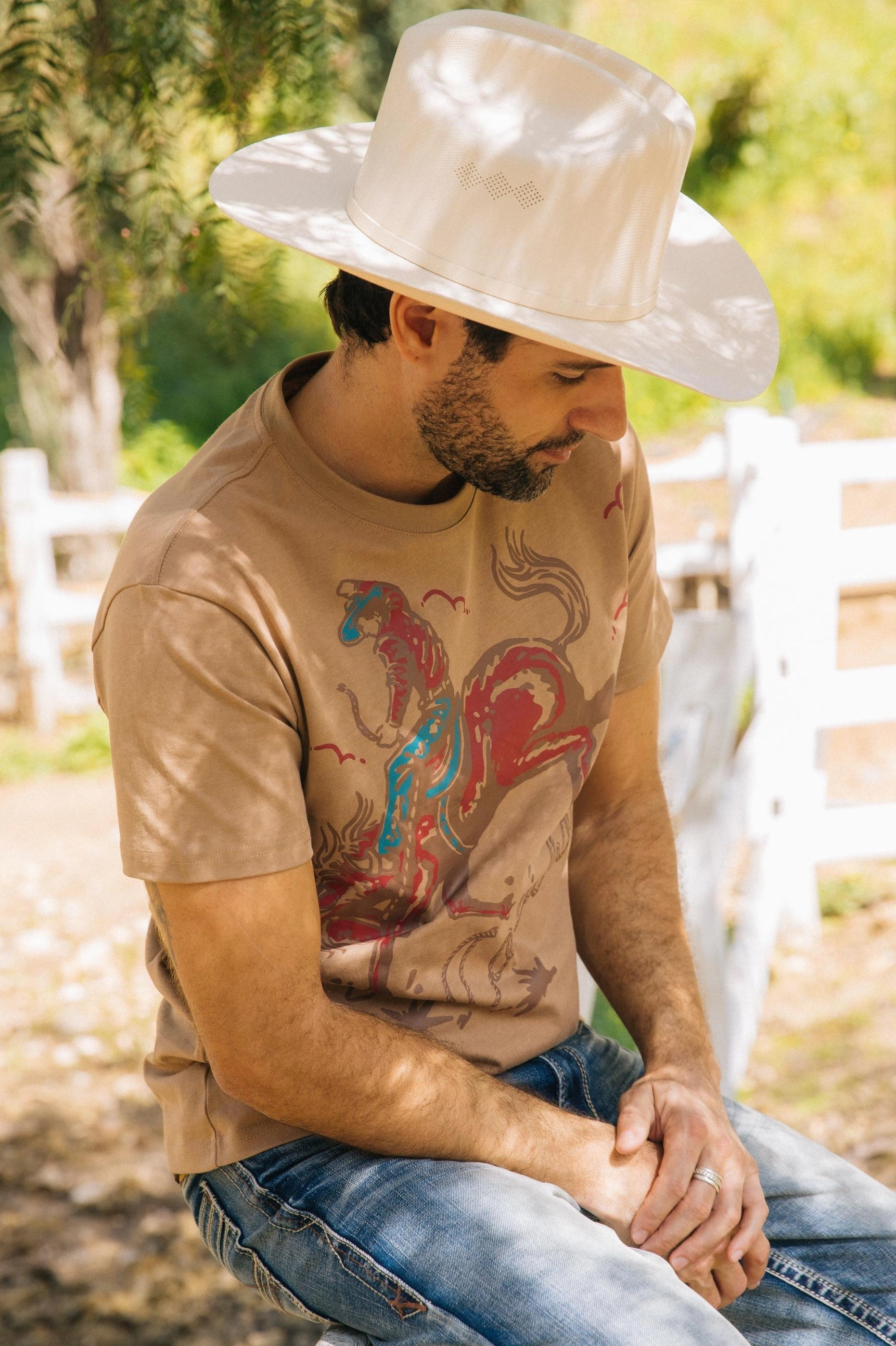 Comfy Design Classic Smart Mens Modern Fit Cotton Stretch Horse-Rider Print T-Shirt