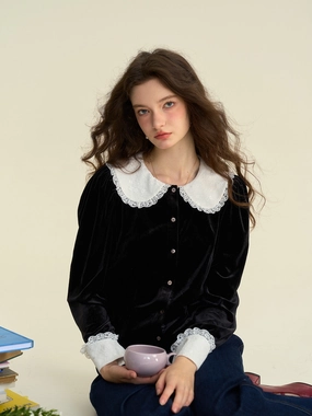 ??Final Sale??Allyson Peter Pan Collar Lace Lace Embroidery Shirt Power Vibe