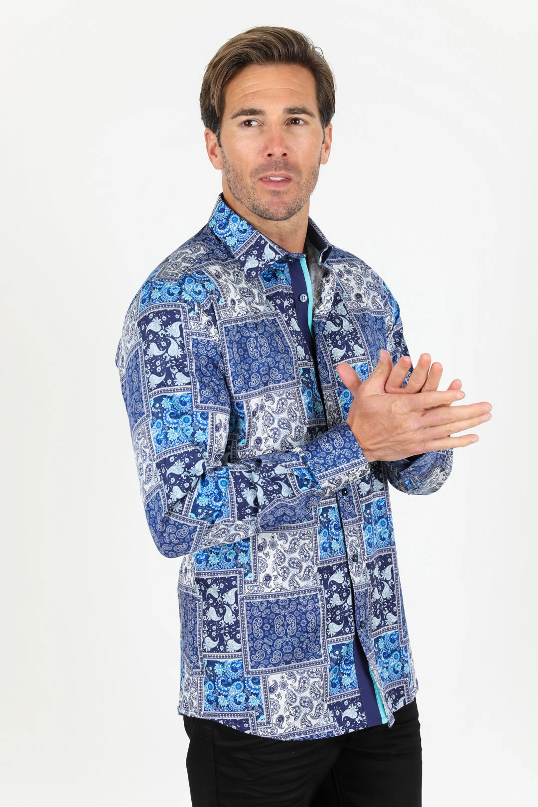 Satin Cotton/Spandex Long Sleeve Shirt - Blue Country Charm Classic Comfort