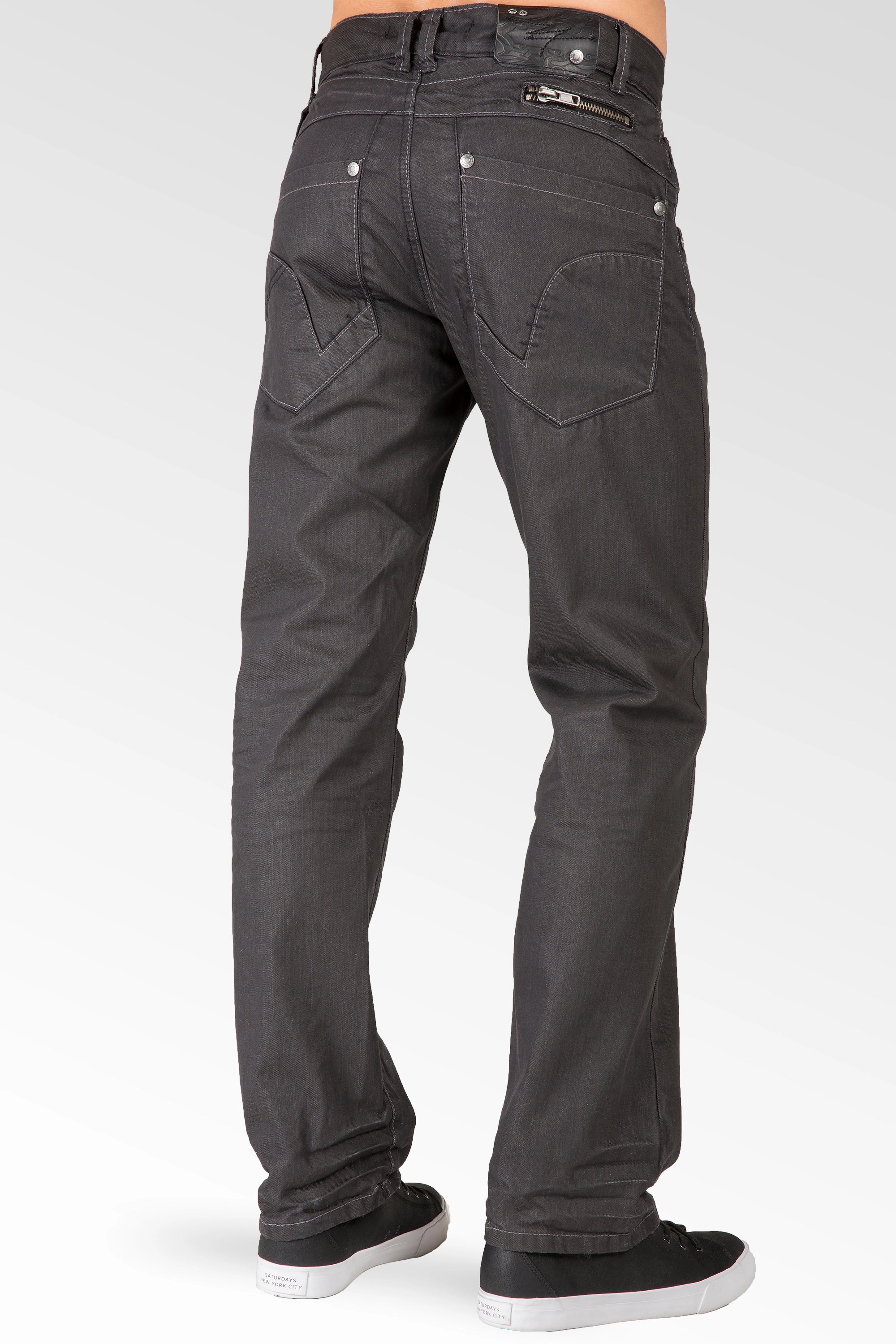 Fresh Glow Relaxed Straight Coated Black Premium Denim Jeans Zipper utility Pocket