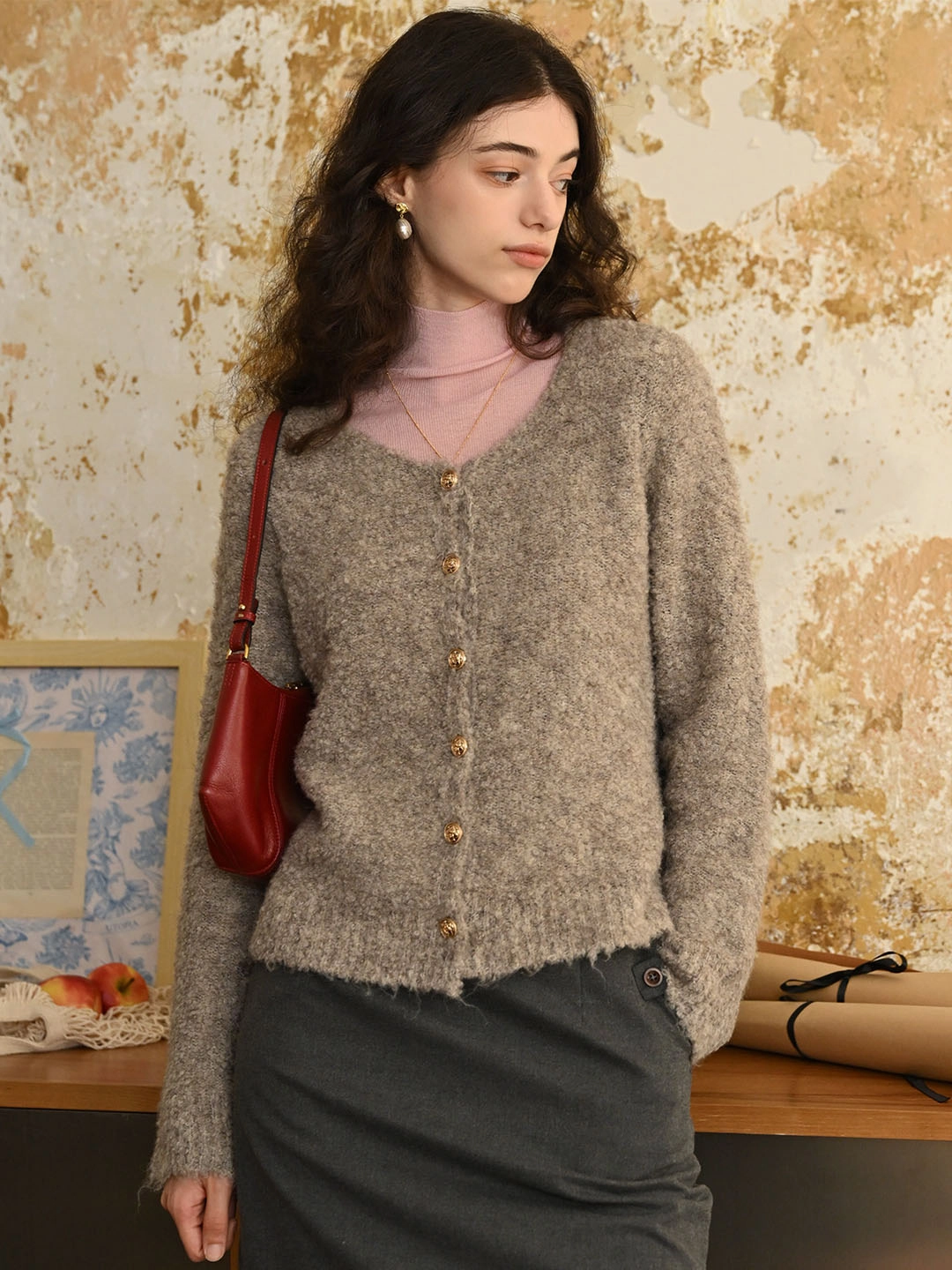 ??Final Sale??Stella Crew Neck Solid Button Front Cardigan NonSlipTrims Casual Pants