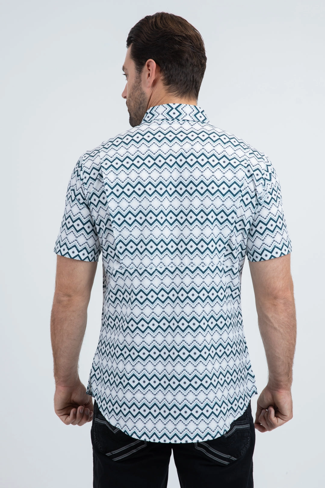 Mens Performance Classic Fit Short Sleeve White Shirt Ruffle Edge