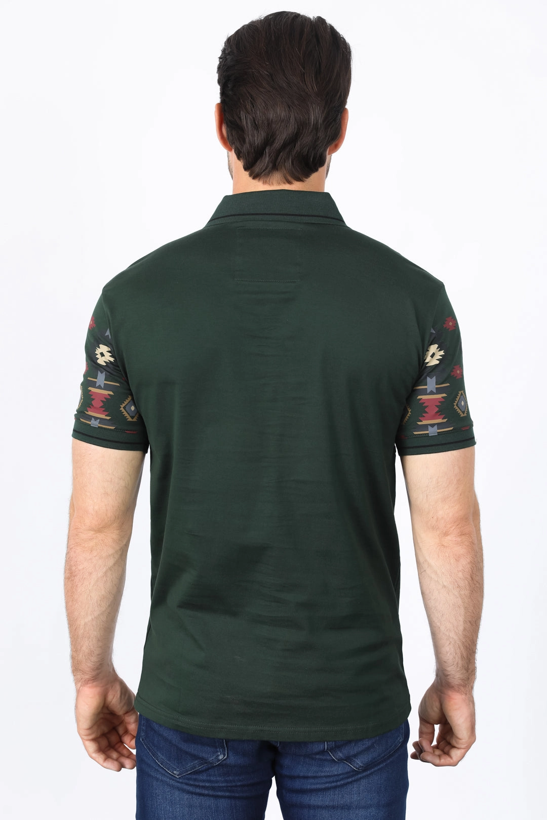 Golf Course Durable Ribbed Cuffs Mens Modern Fit Stretch Cotton Aztec Panoramic Print Polo