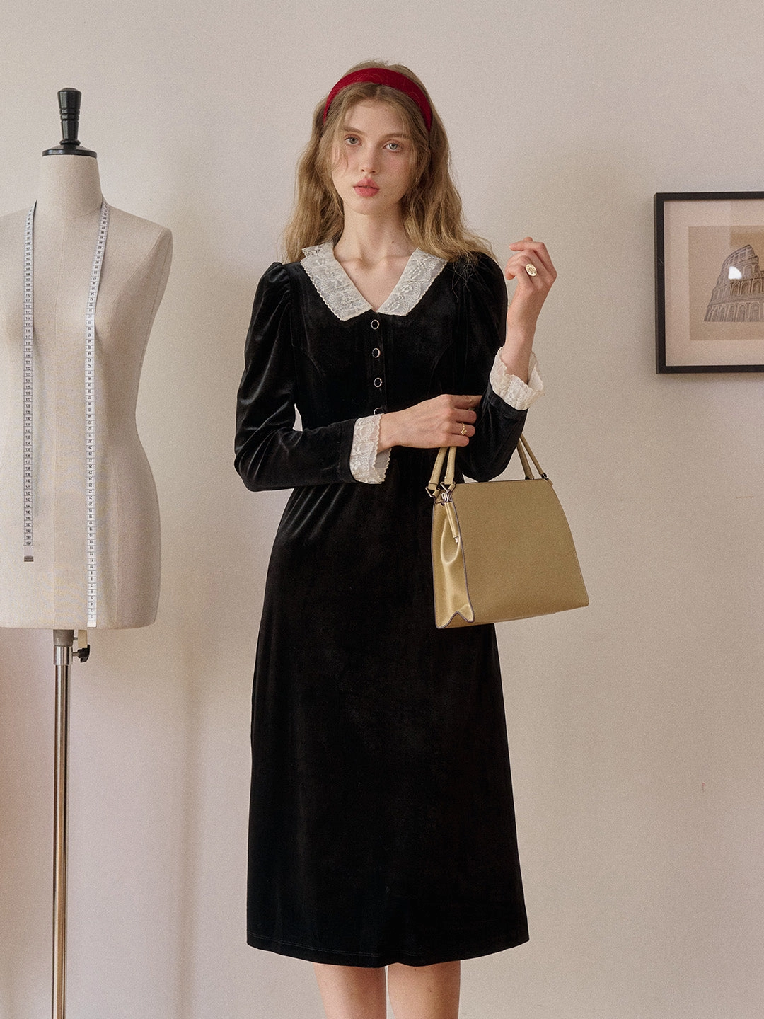 Fashion Footwear Emely V-Neck Velvet Lace Dress