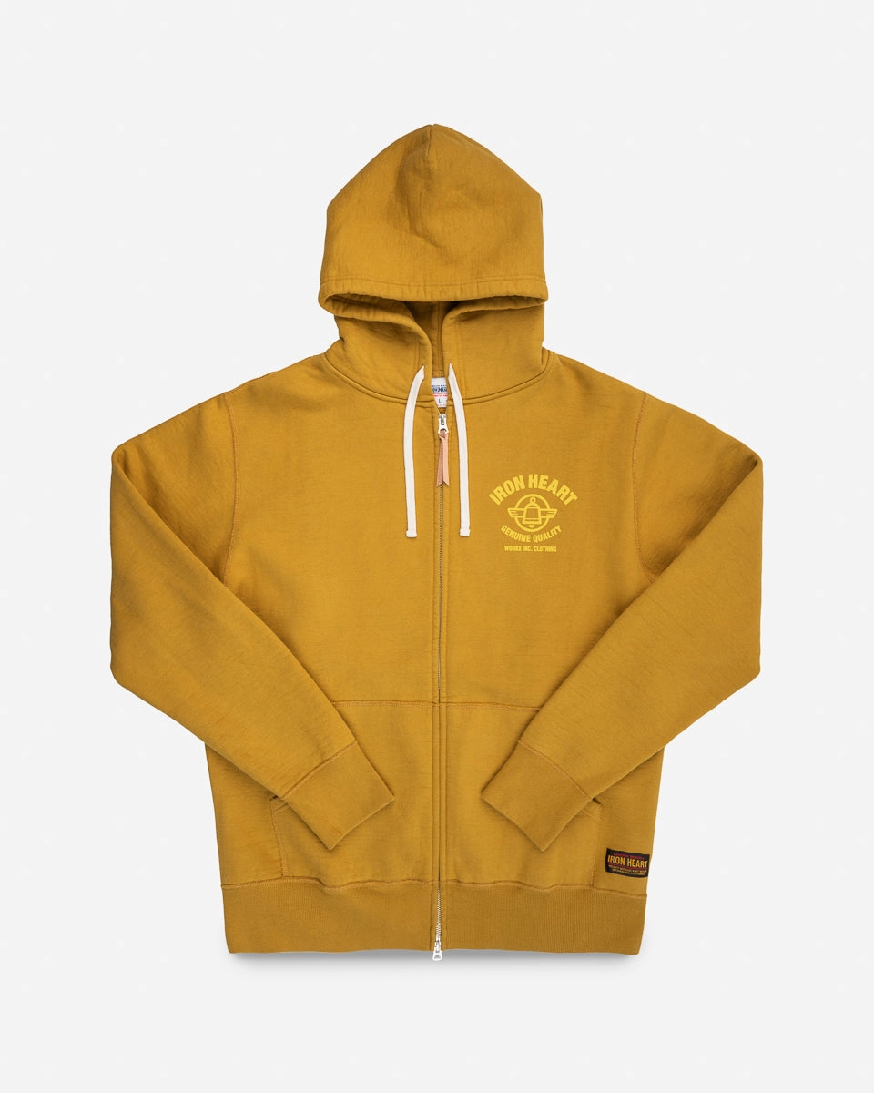 Fairy Touch Printed 14oz Ultra Heavyweight Loopwheel Cotton Zippered Hoodie - Mustard