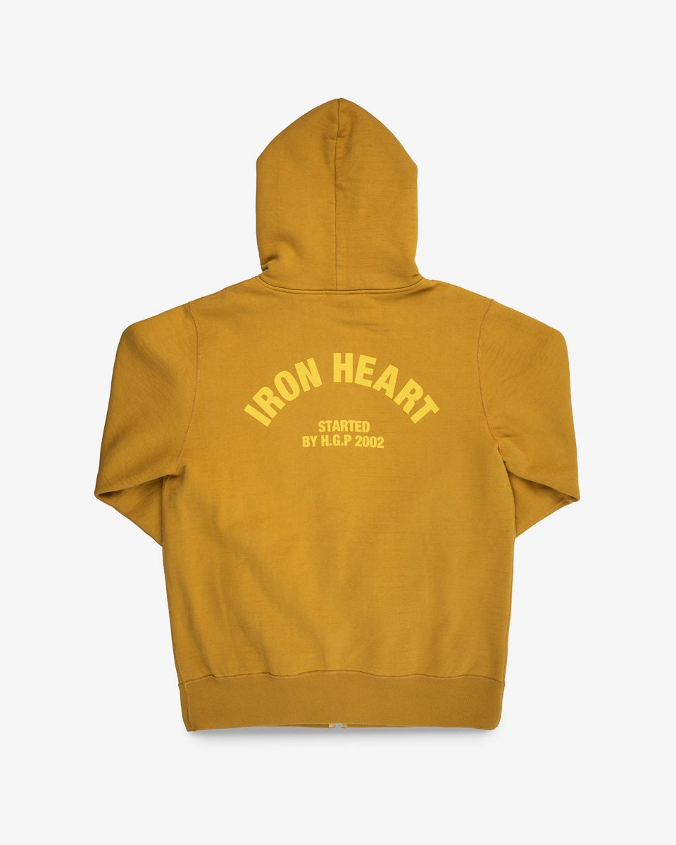 Hero Tale EcoFriendlyDyeProcess Printed 14oz Ultra Heavyweight Loopwheel Cotton Zippered Hoodie - Mustard