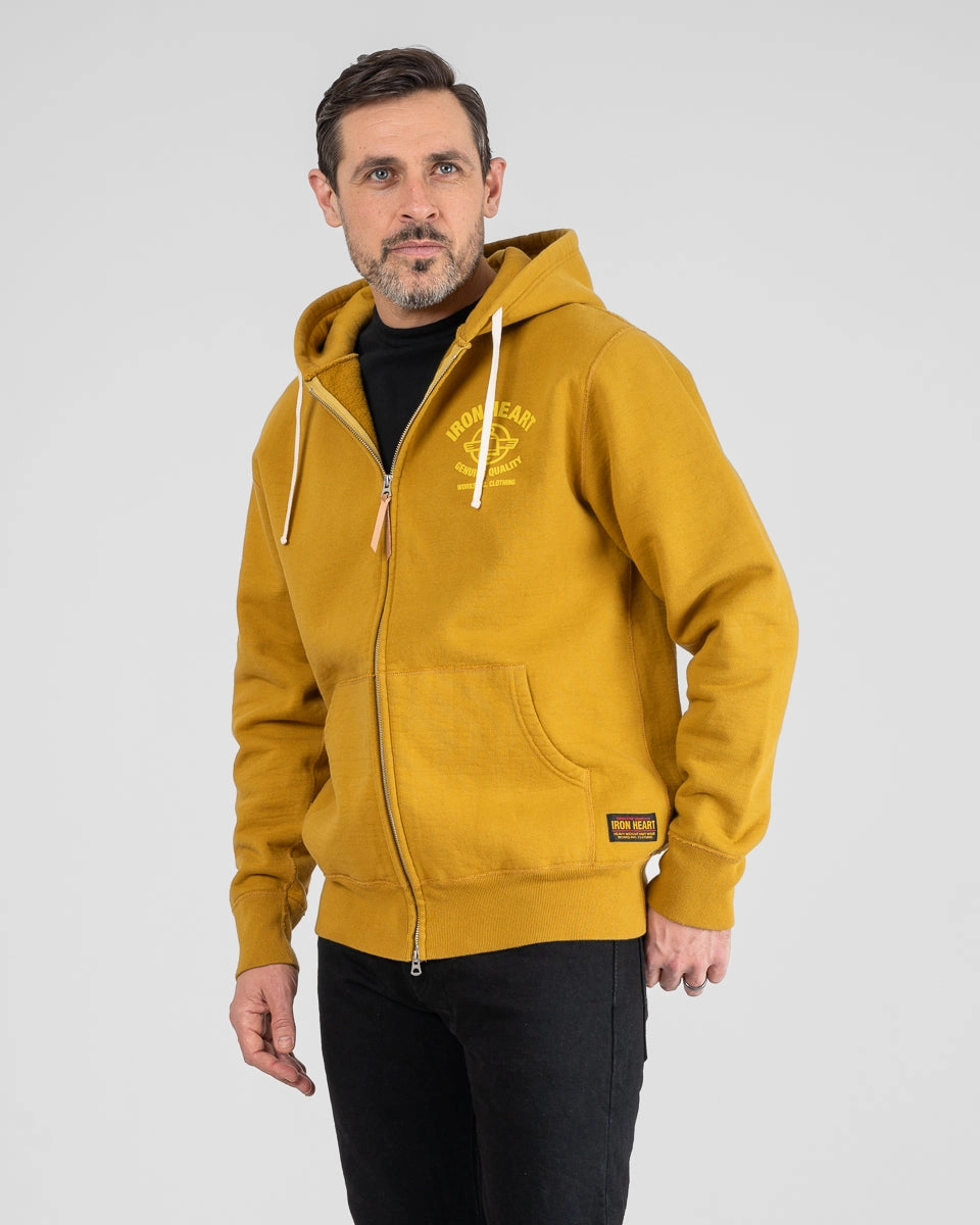 Printed 14oz Ultra Heavyweight Loopwheel Cotton Zippered Hoodie - Mustard Bonded Seam Technology