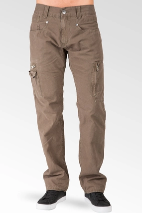 Fatigue Brown Relaxed Straight Premium Canvas Utility Jeans Cargo Zipper Pockets Comfortable Jumpsuit