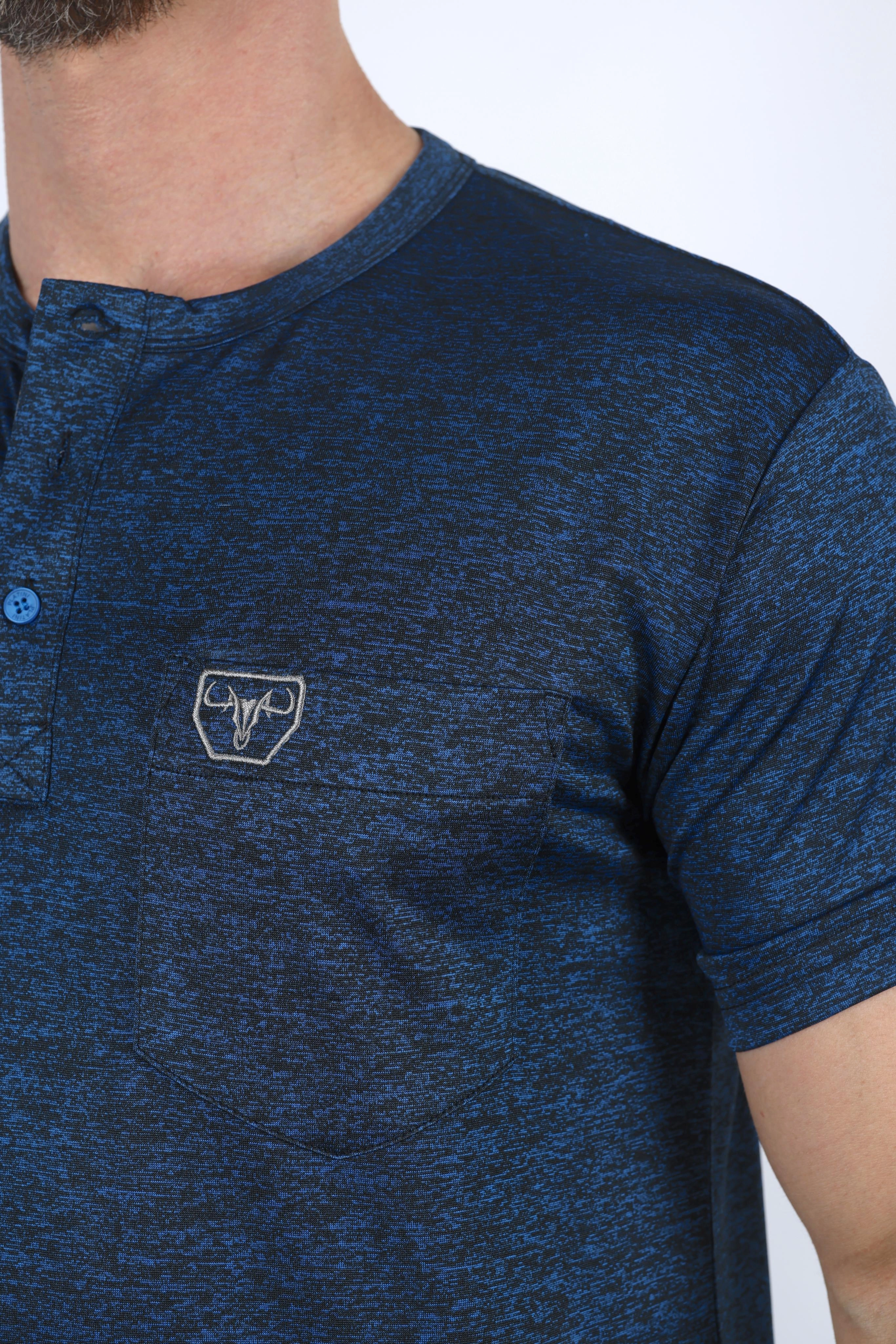 Mens Modern Fit Stretch Henley T-Shirt with Logo Comfy Movement Everyday Chic