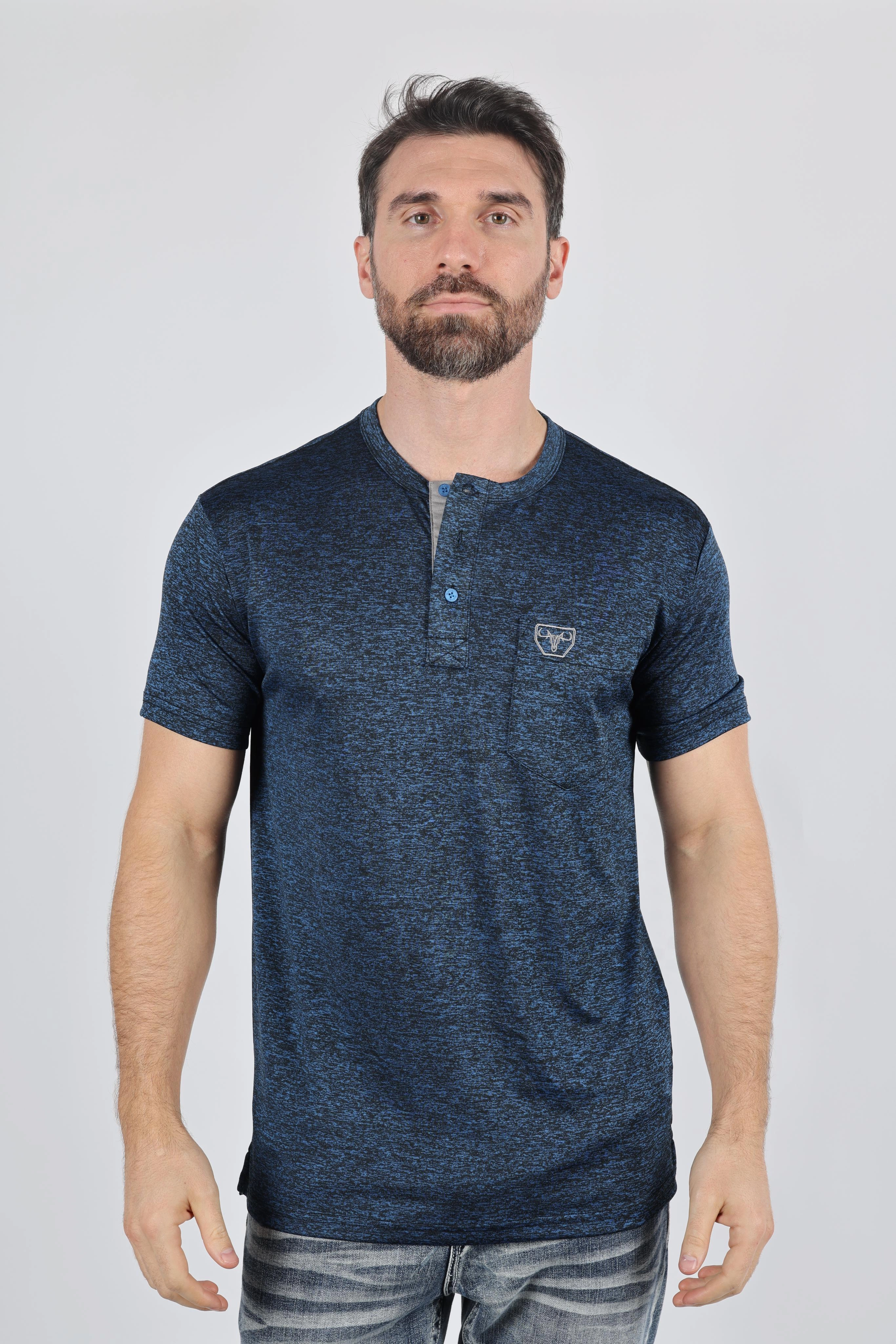 Summer cool Mens Modern Fit Stretch Henley T-Shirt with Logo