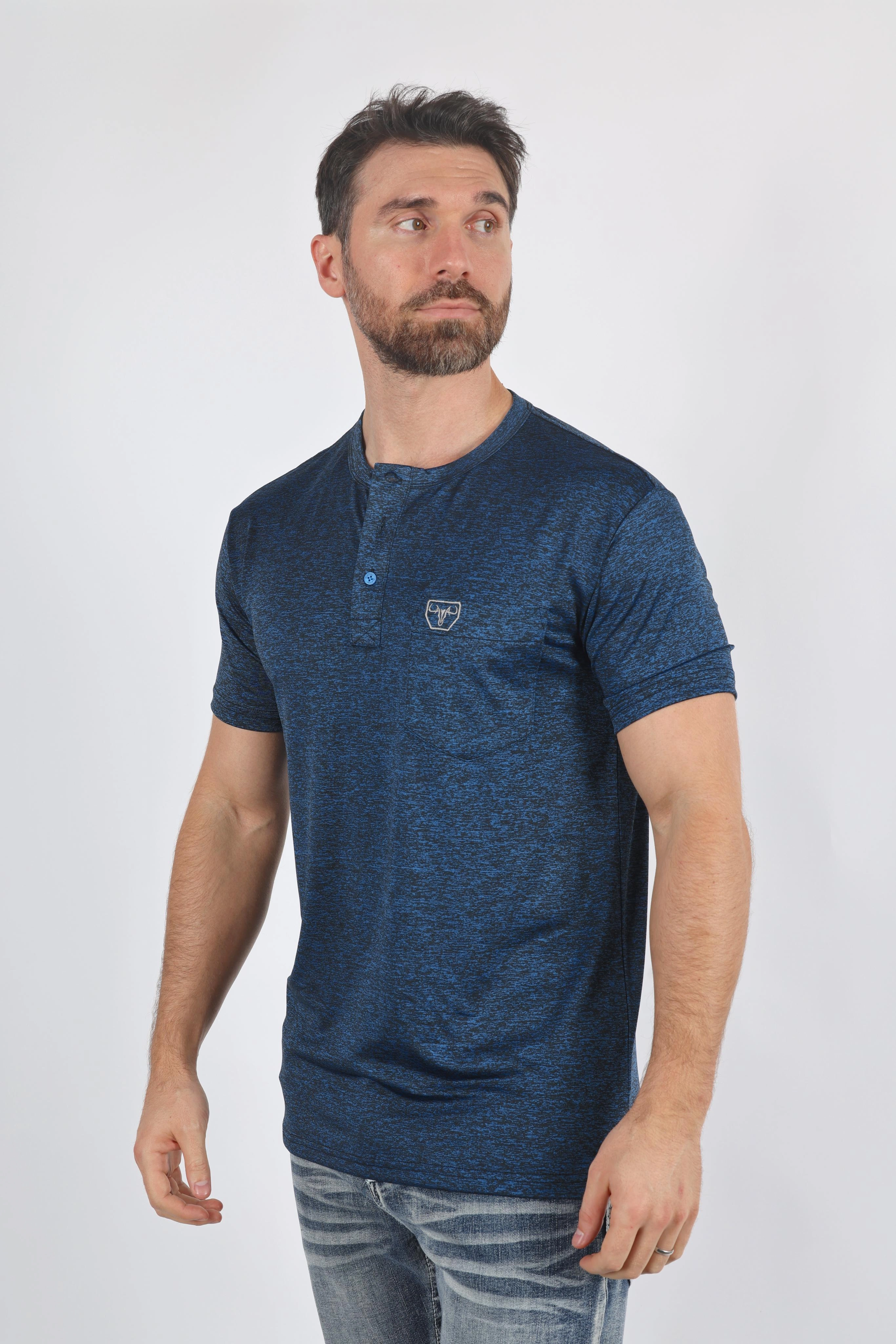 Mens Modern Fit Stretch Henley T-Shirt with Logo Ruffled edges