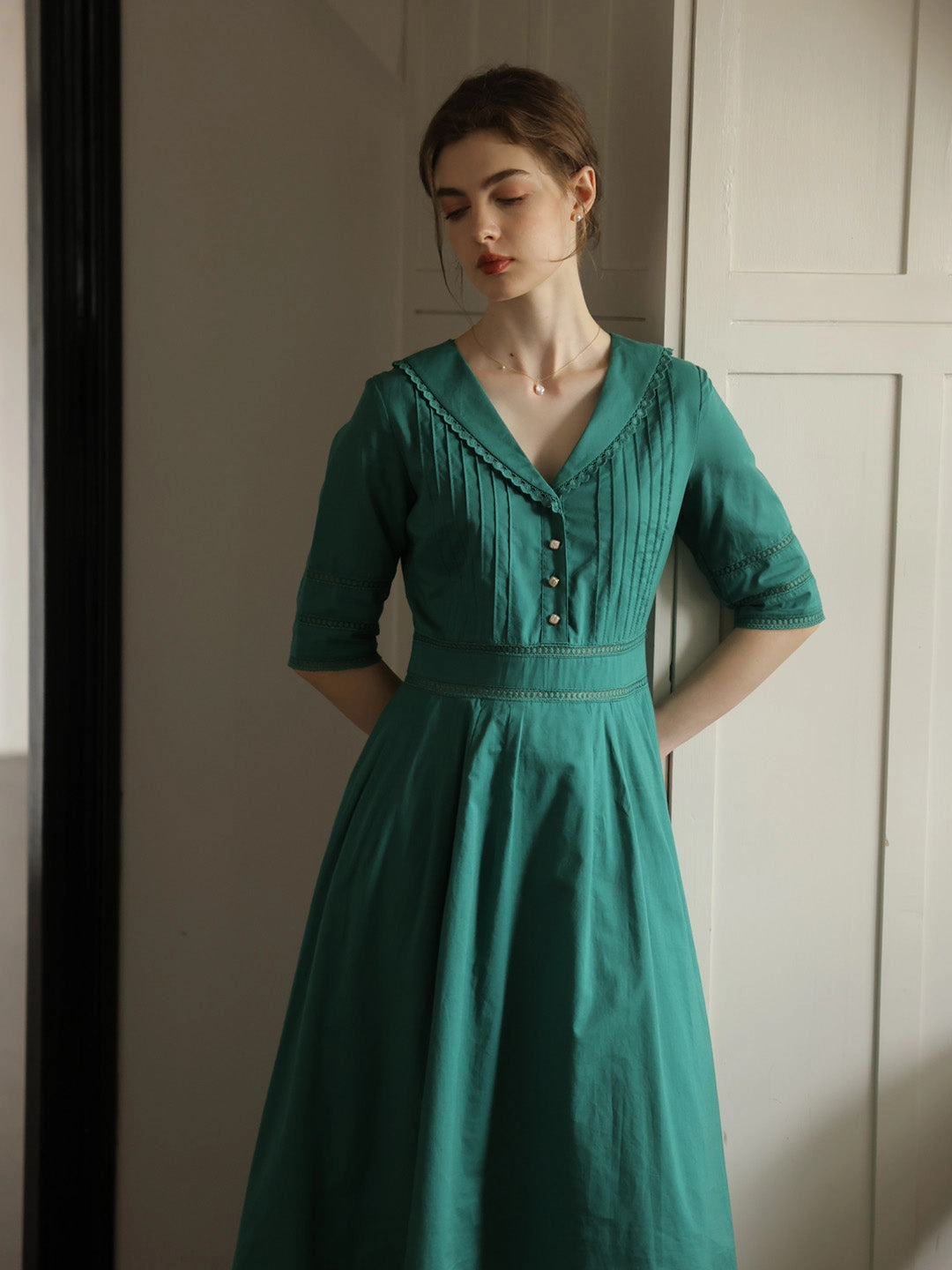 ConvertibleStyle Power Vibe Fiona 100% Cotton Emerald Green Midi Dress
