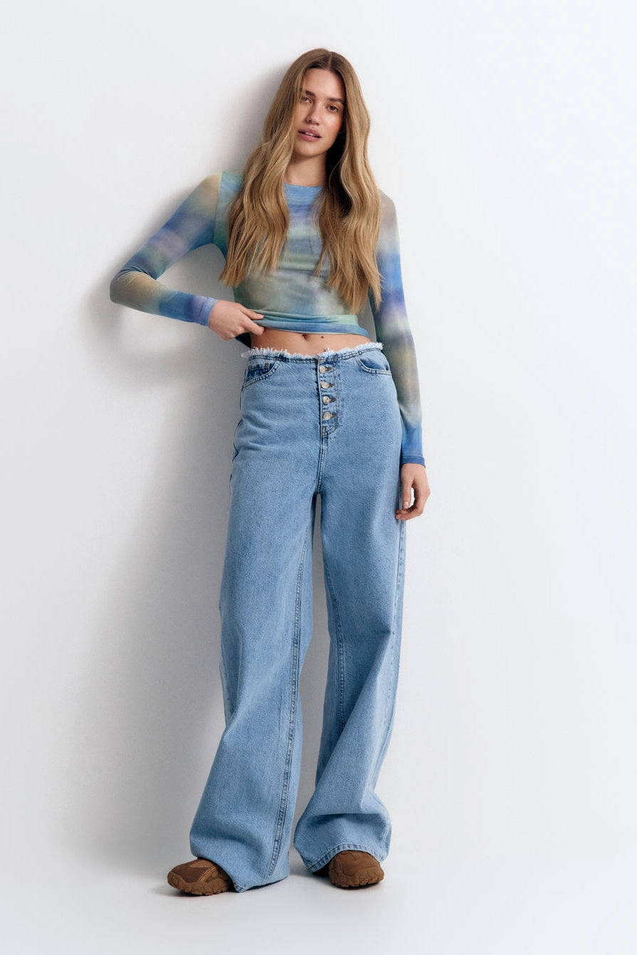 Green Gradient Effect Long Sleeve Top Checked