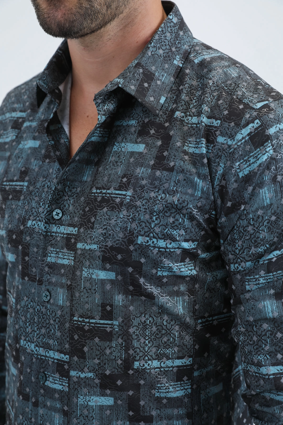 Men's Flocked Modern Fit Spandex Black Shirt Backpacking Trip