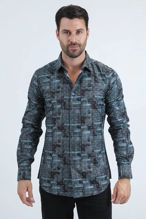 Youthful Vibe Men's Flocked Modern Fit Spandex Black Shirt