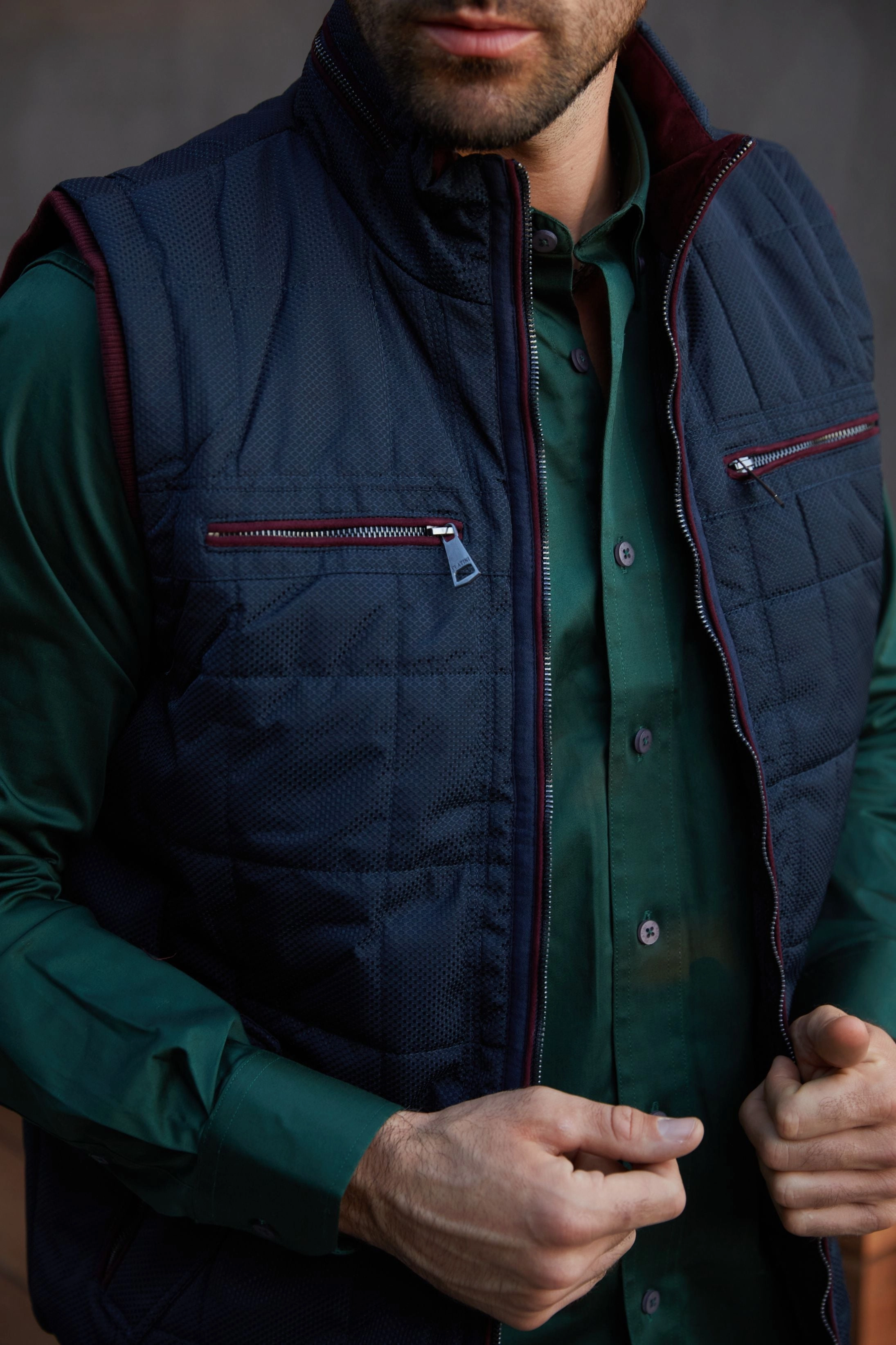 Men's Quilted Fur Lined Vest - Navy UV Protective Coating Eco Friendly Material