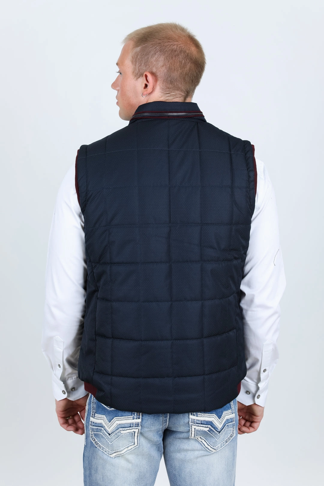 Men's Quilted Fur Lined Vest - Navy Clean Outer Hypoallergenic Lining