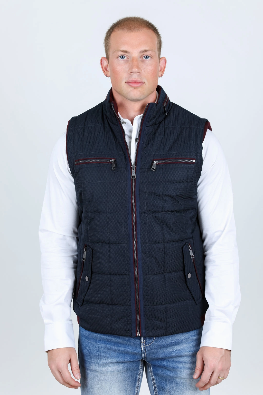 Men's Quilted Fur Lined Vest - Navy Stylish Outer Layer No Wrinkle