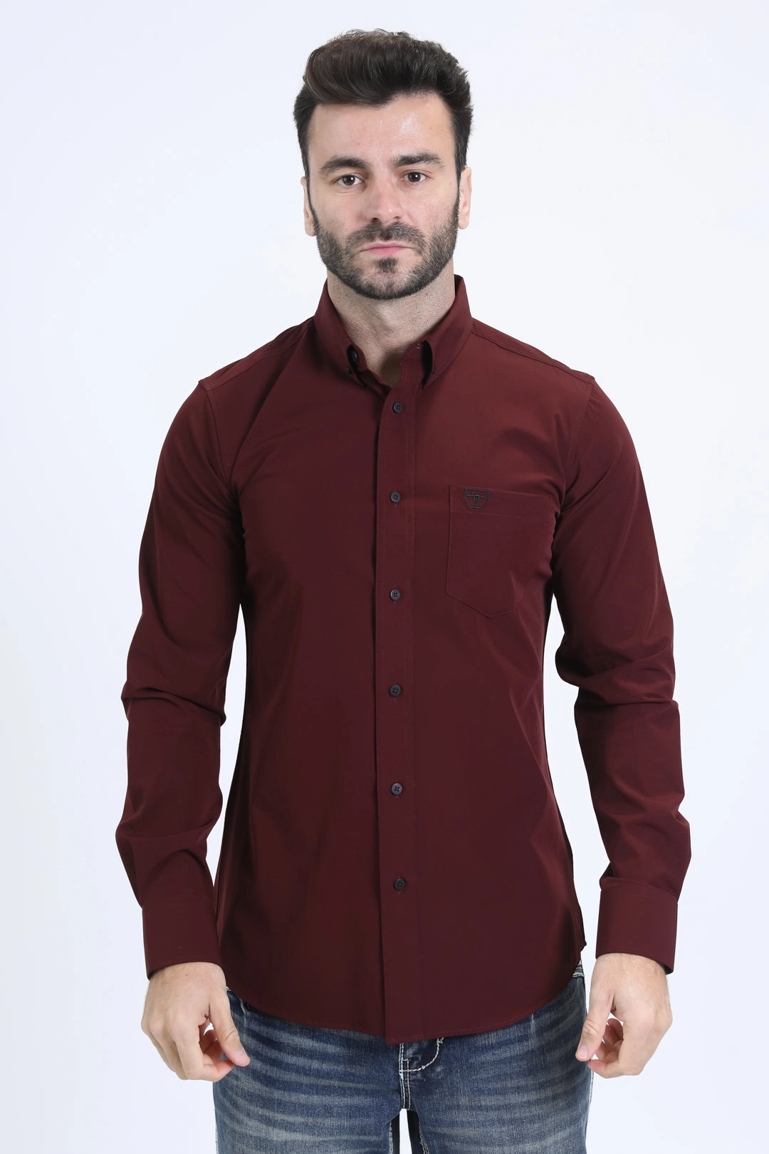 Contemporary Look Reinforced Buttonholes Men's Performance Long Sleeve Burgundy Shirt