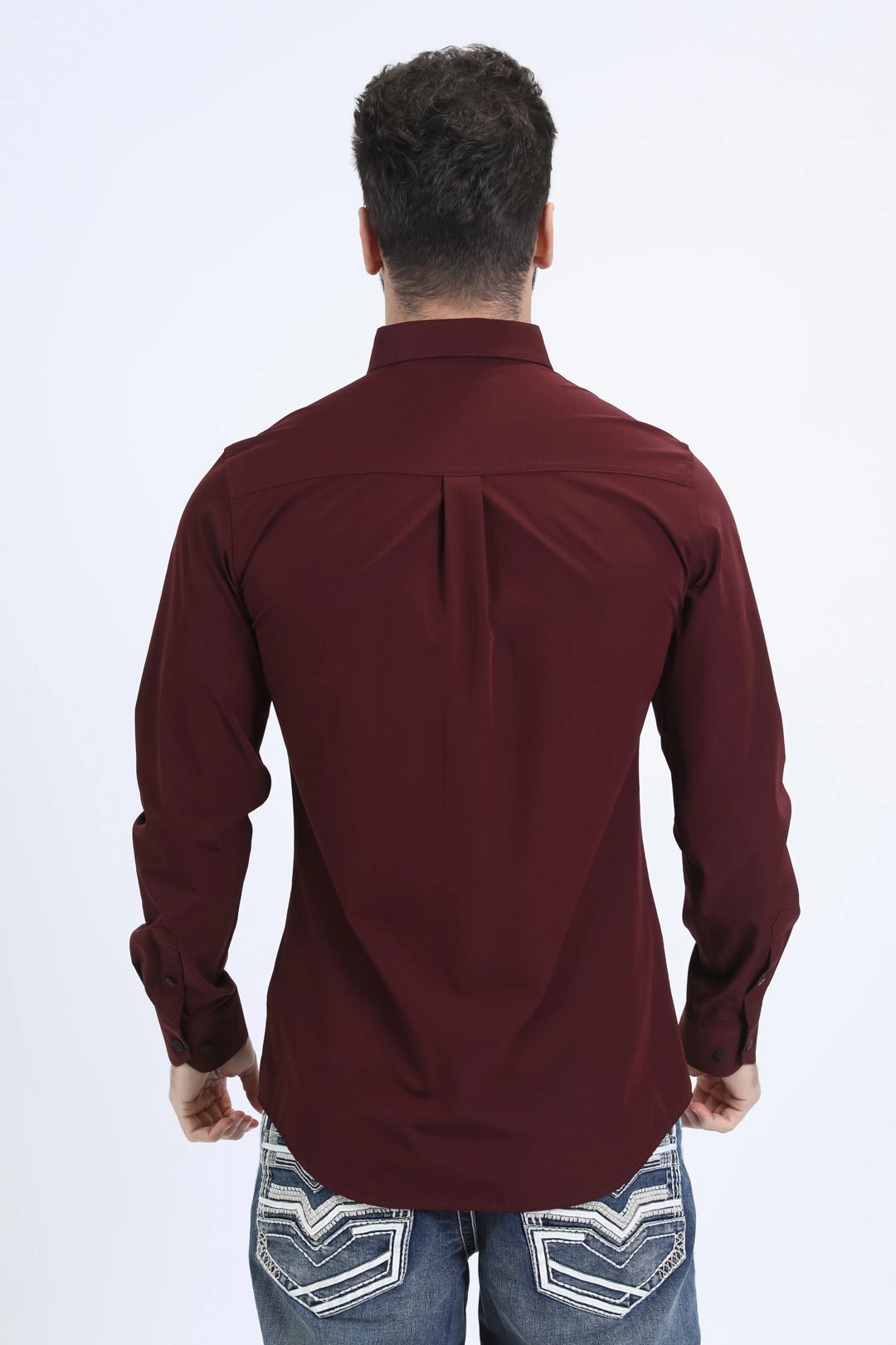Tailored Style Classic Look Men's Performance Long Sleeve Burgundy Shirt