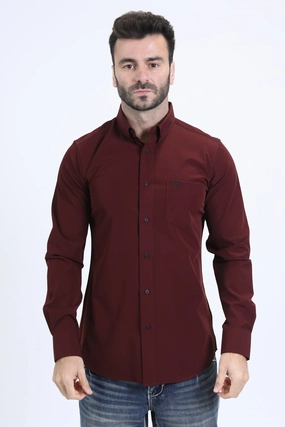 Contemporary Look Reinforced Buttonholes Men's Performance Long Sleeve Burgundy Shirt