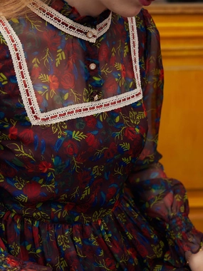 ??Final Sale??Isabel Floral Print Guipure Lace Insert Flounce Sleeve Ruffle Hem Dress Fame Glow Glow Up