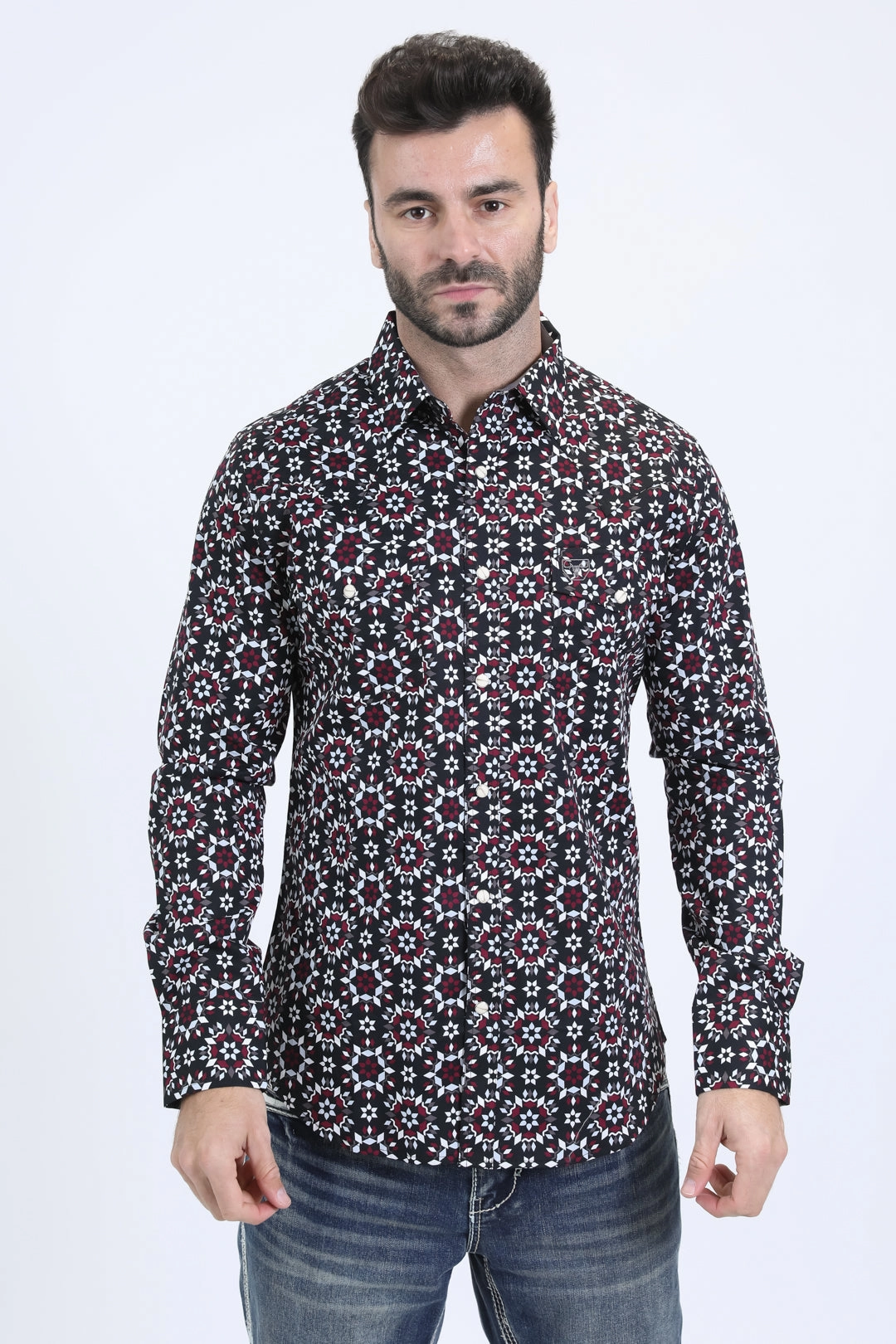 Mens Western Modern Fit Cotton/Spandex Long Sleeve Black Shirt with Snaps Youthful Appeal High-End Fabric