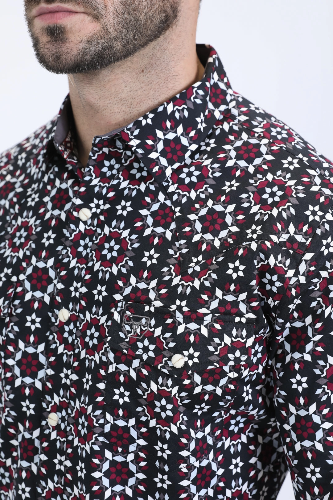 Mens Western Modern Fit Cotton/Spandex Long Sleeve Black Shirt with Snaps High Neck Luxury Feel