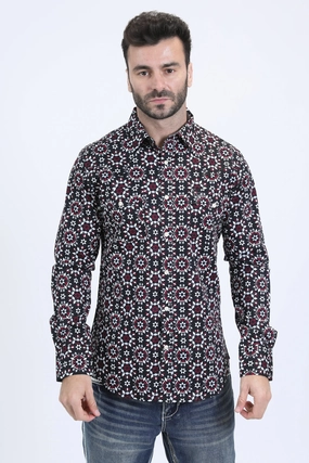 Mens Western Modern Fit Cotton/Spandex Long Sleeve Black Shirt with Snaps Youthful Appeal High-End Fabric