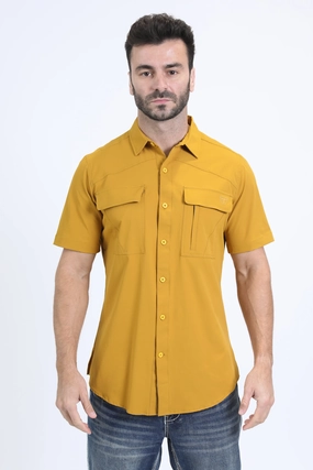 Bold Statement Casual Day Mens Performance Classic Fit Short Sleeve Mustard Shirt