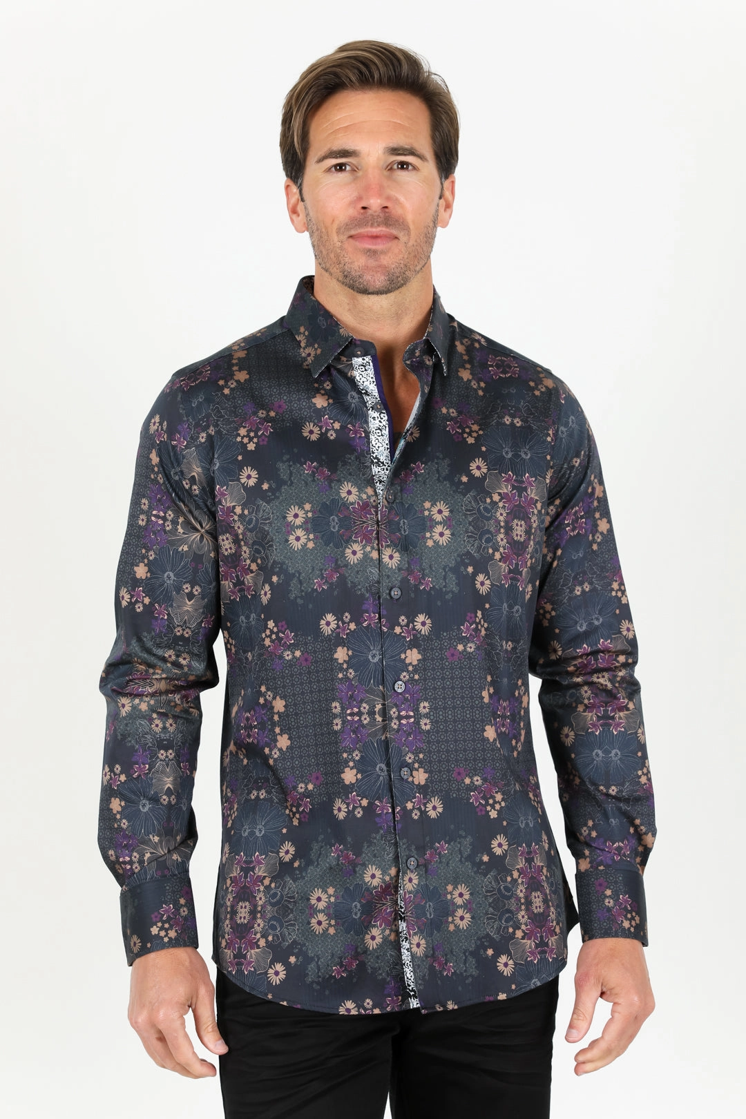 Lightweight Wear Mix-And-Match Floral Print Satin Shirt - Black