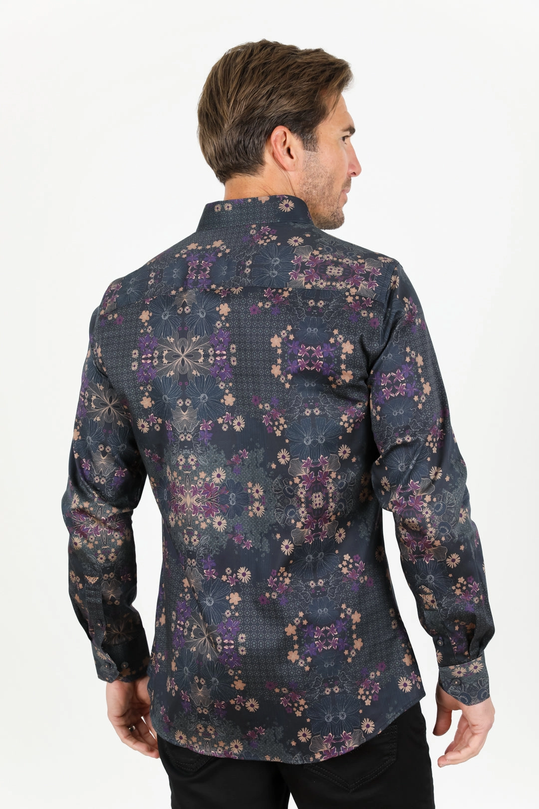 Floral Print Satin Shirt - Black Relaxed Comfort