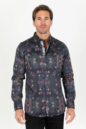Lightweight Wear Mix-And-Match Floral Print Satin Shirt - Black