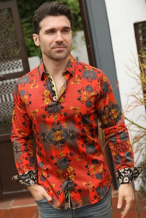 Floral Print Satin Shirt - Red Team Building
